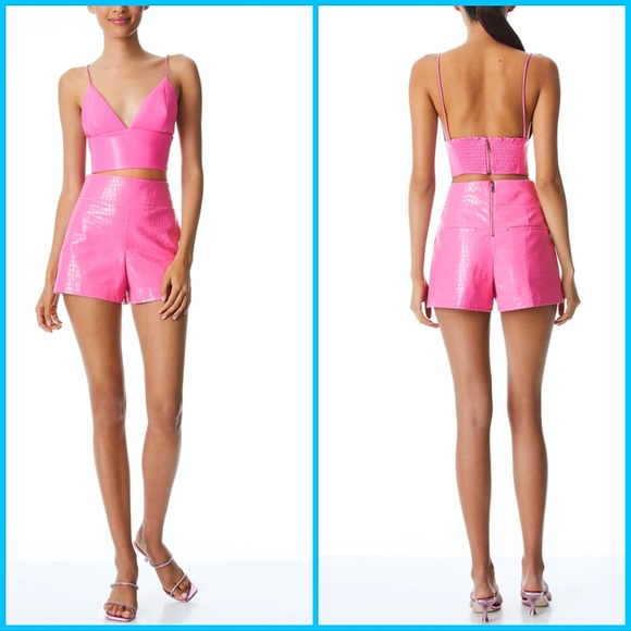 Alice + Olivia Carli Vegan Leather French Rose Pink Bra Cropped Top - Picture 11 of 13